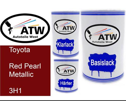 Toyota, Red Pearl Metallic, 3H1: 500ml Lackdose + 500ml Klarlack + 250ml Härter - Set, von ATW Autoteile West.